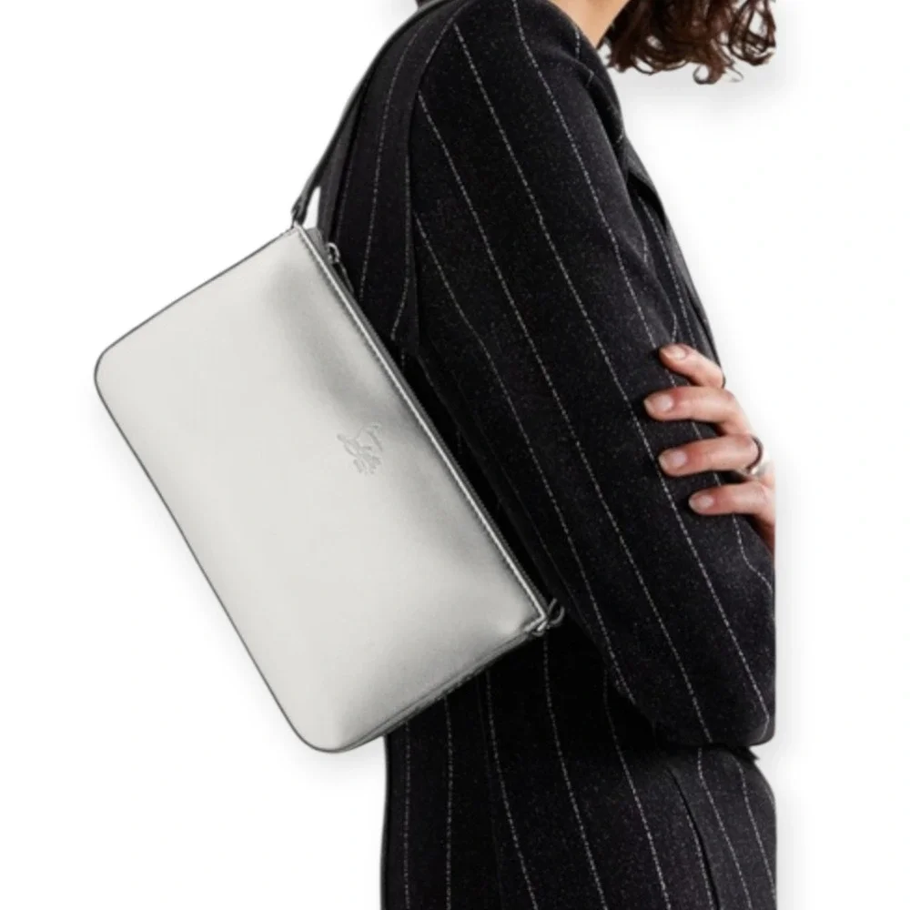 Christian‎ Louboutin Metallic Silver Leather Shoulder Hobo Bag